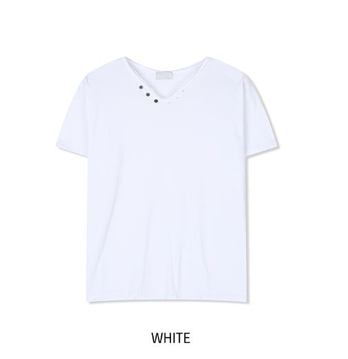 Veil Button V-neck Short Sleeve T-shirt