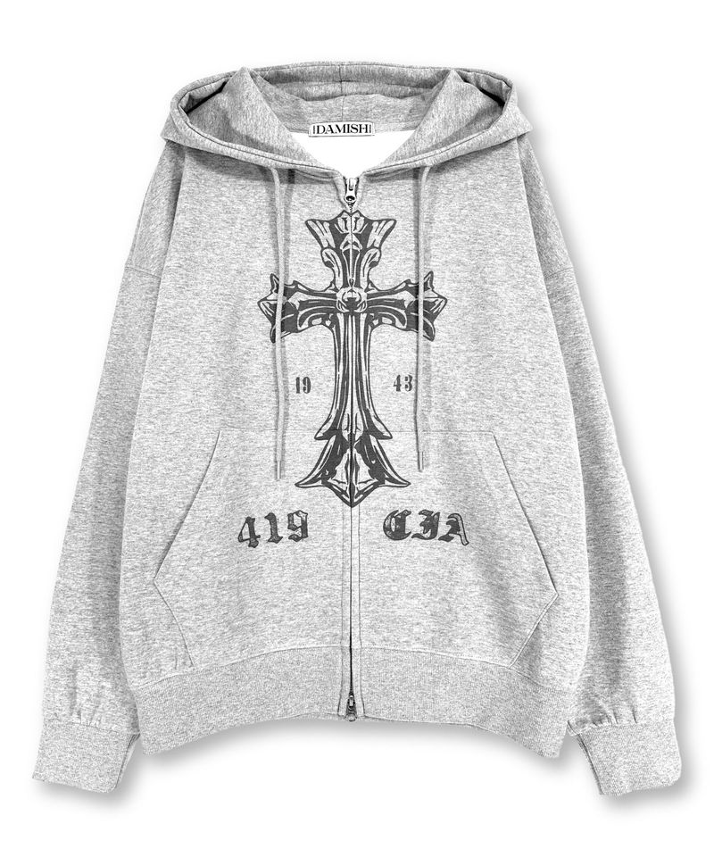 Vintage Cross Twoway  Hoodie Zip-up_Gray