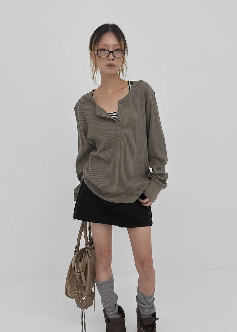 BLACKUP（ブラックアップ）の「[MADE] The Nell Waffle Henley Neck Long Sleeve Tee（Tops）」