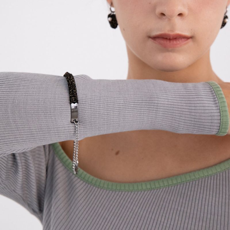 Knitting with drop chain bangle bracelet (Black)