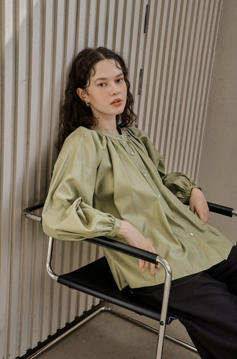 SHIRRING PUFF BLOUSE_MINT
