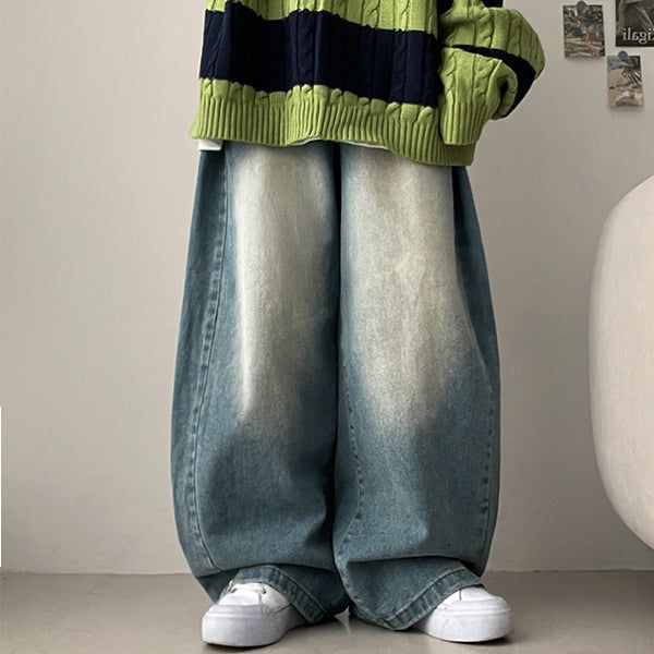 Nad side pin tuck snap wide denim pants