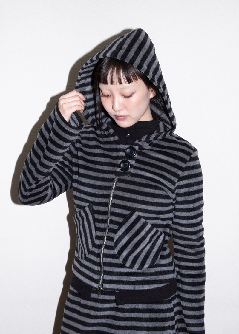 Pocket Fleece Hoodie Jacket [Striped]