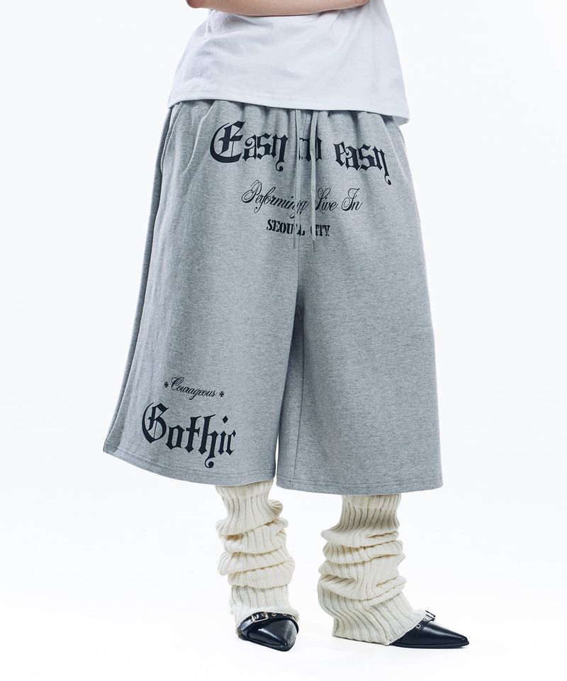 Gothic lettering Bermuda sweatpants - Gray
