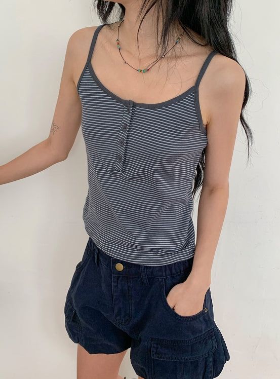 Kasumi Stripe Color Matching Button Sleeveless