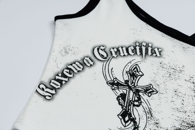 Cross Graphic One-Shoulder Tank Top 232014809