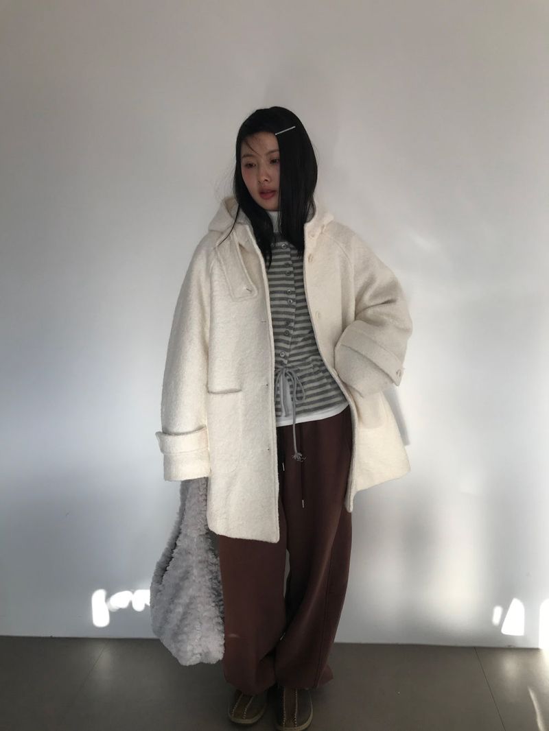 [MD Pick]Fine wool hooded half coat (2color)