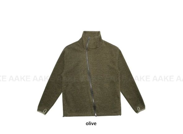 DIAGONAL HIGH-NECK ZIP-UP