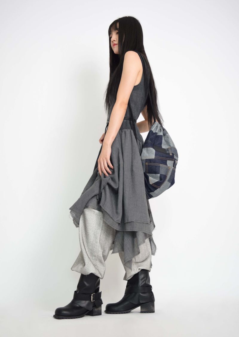 Square Denim Pocket Backpack