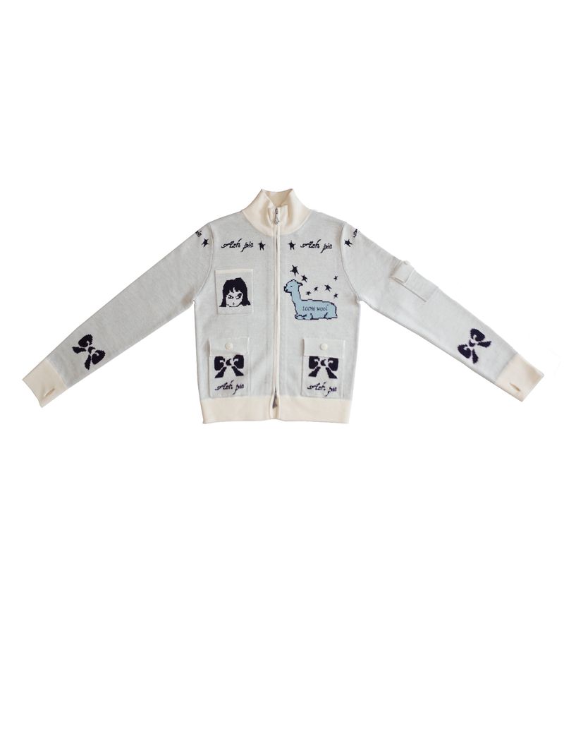 Ash pie（アッシュパイ）の「AW25 Jジャカードマルチポケットニットジャケット（ジャケット/アウター）」