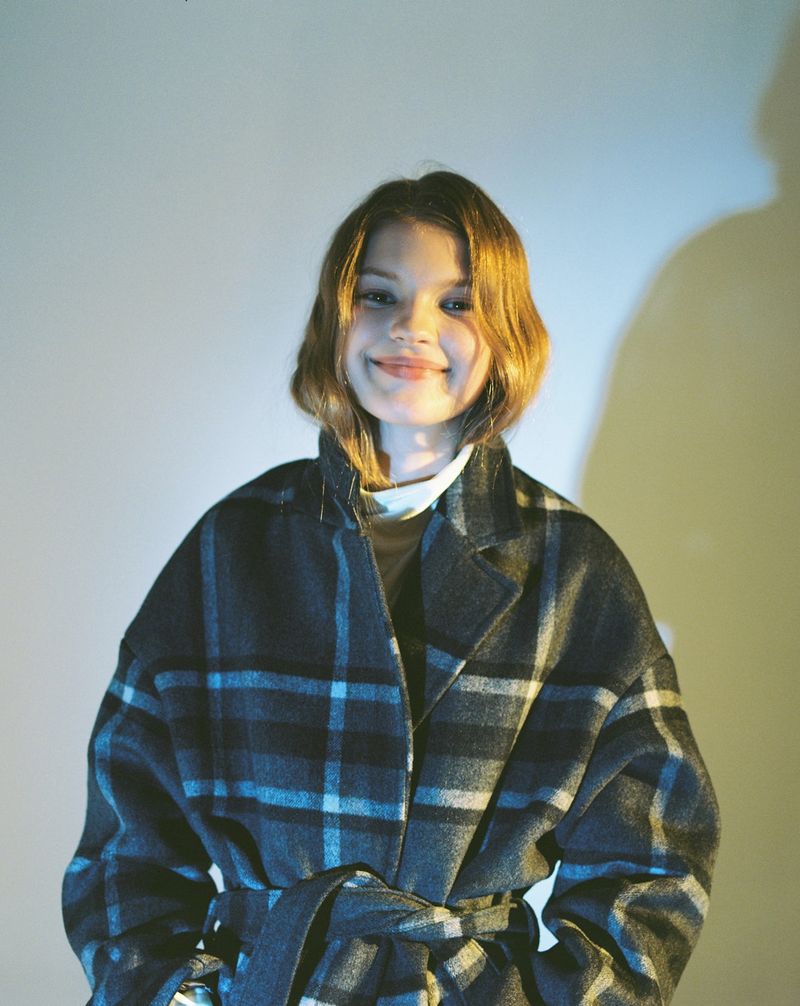 OVERSIZE WOOL CHECK ROBE COAT (Charcoal)