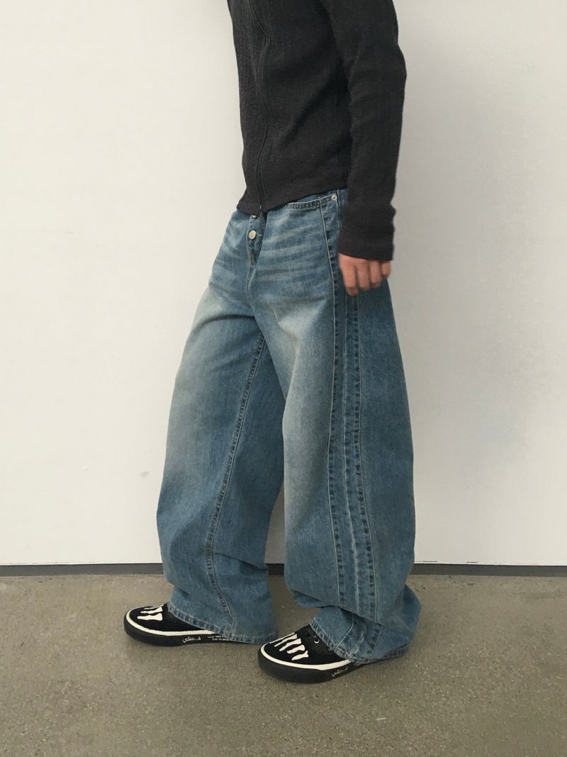 Arne Button Fly Curved Denim Pants