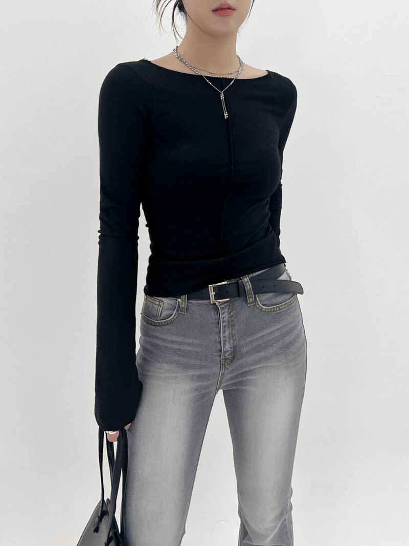 White washing boots-cut denim pants (Light gray)