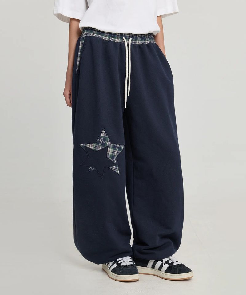 Check Star Embroidery Sweat Pants