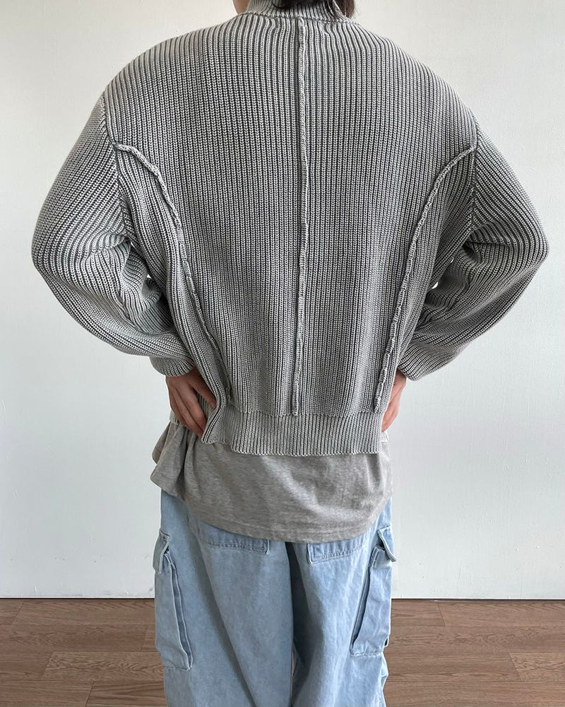 Curve Pigment Knit Zip-Up