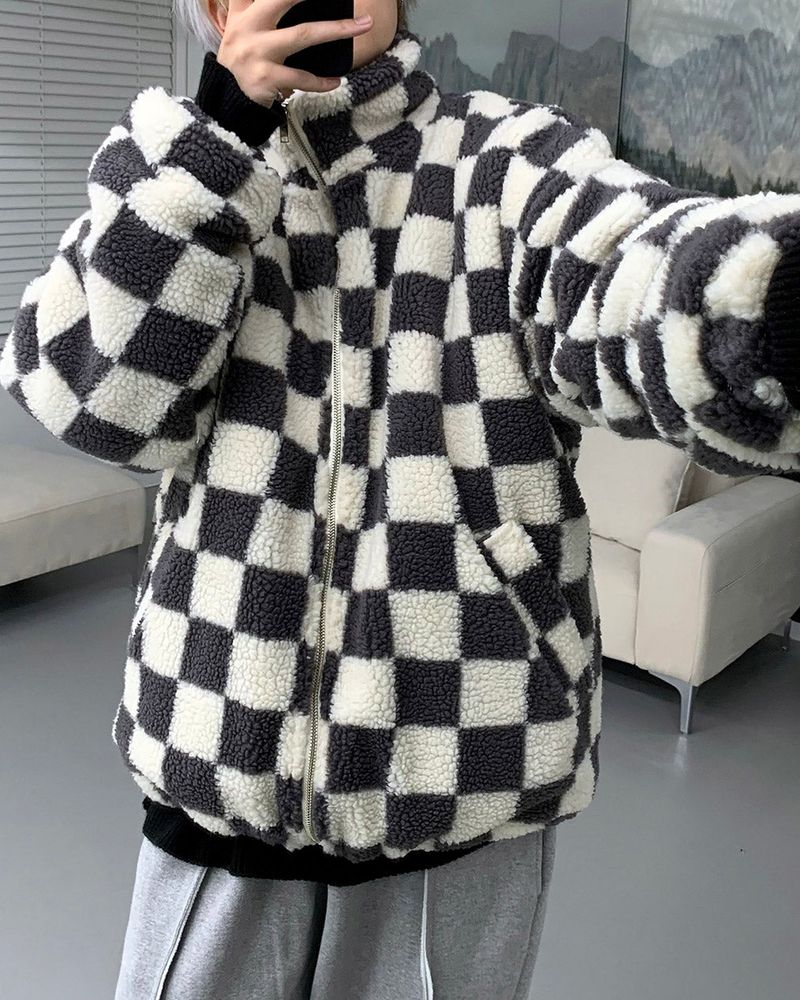 UI Wool Check Turtleneck Zip-Up (2 colors)