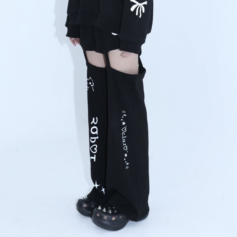 0 7 cut out emoji pants - BLACK