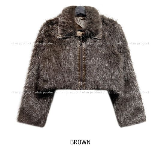 Twelve collar crop fur jacket