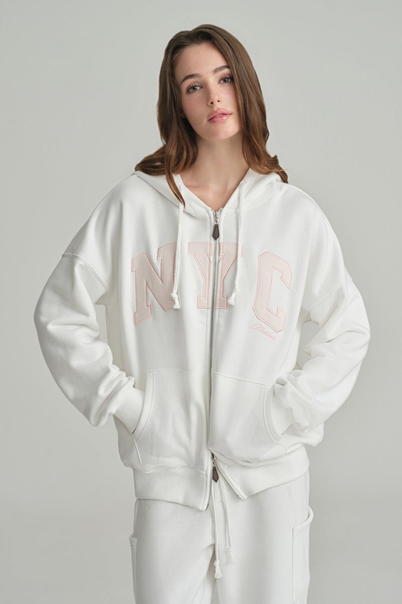 NYC hooded zip-up, Ivory