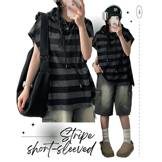 hijjoo（ハイチュー）の「Beauven Stripe Hooded Knit Vest（Tops）」
