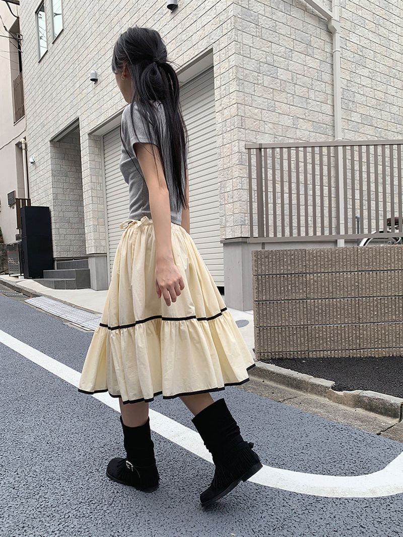 TAPE FLARE RIBBON SKIRT (2C)