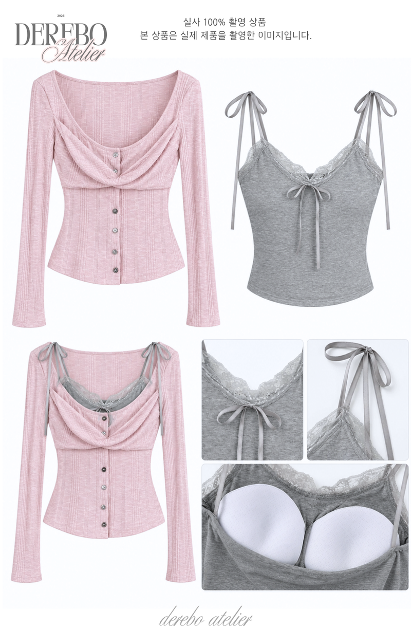 Lady Pink Gray Layered Long-Sleeve Top