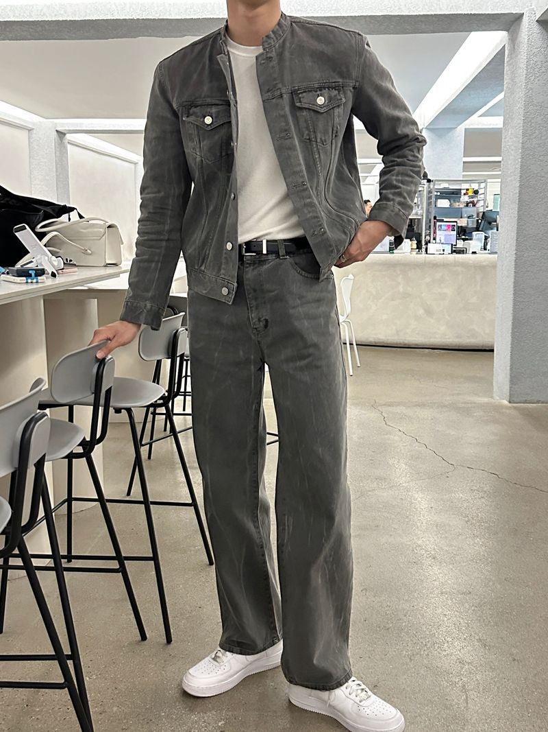 LMN Semi-Over China Setup Denim Jacket (Gray)