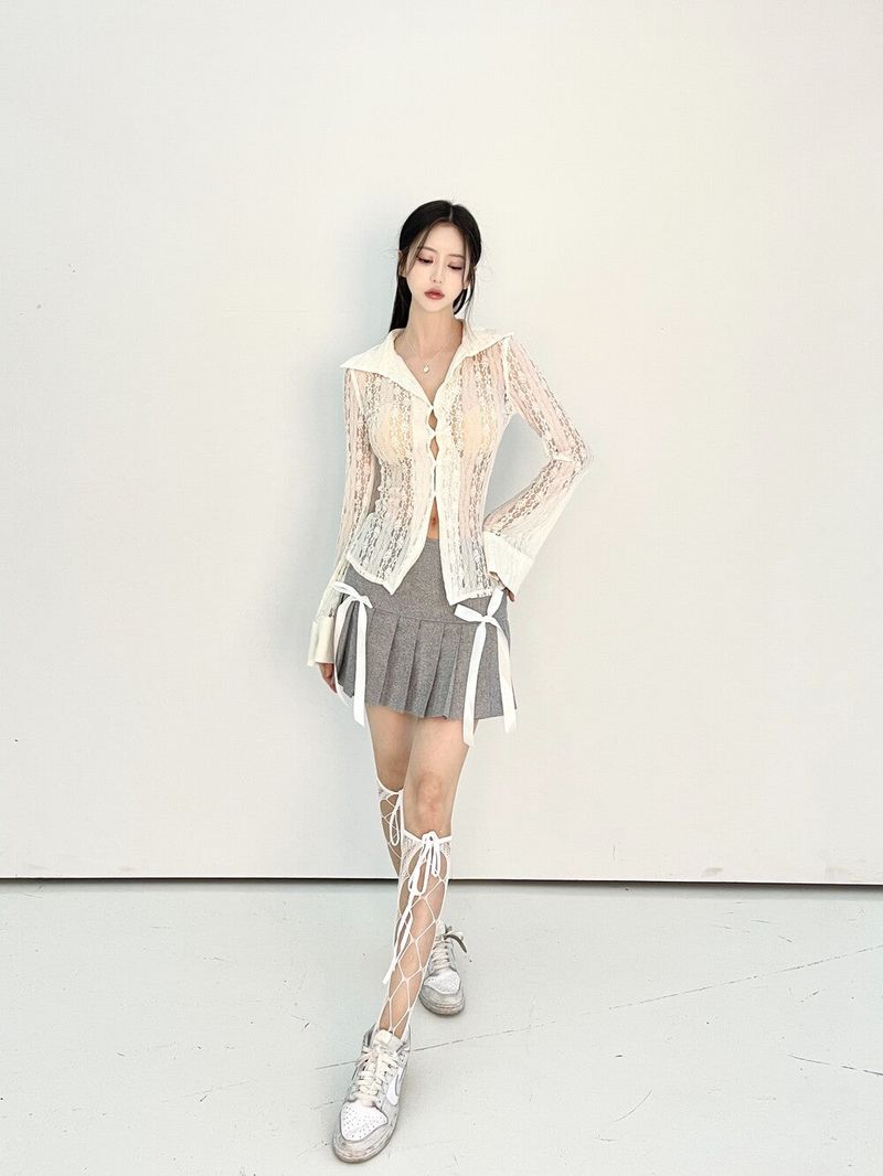 1021. Wool Double ribbon pleats mini sk (2color)