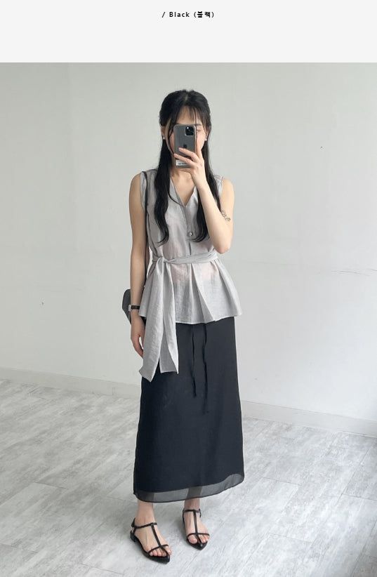 Organza chiffon layered long skirt