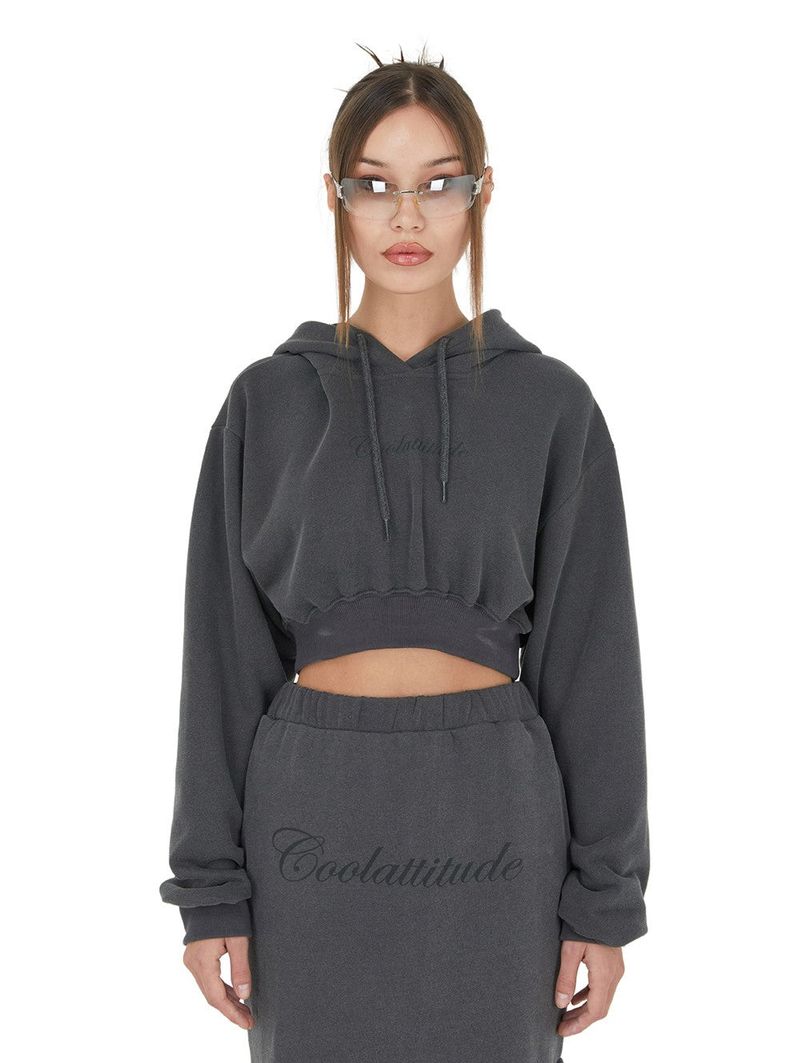 ITZAVIBE（イッザバイブ）の「[IHD001-4] COOL ATTITUDE CROP HOOD CHARCOAL（Tops）」