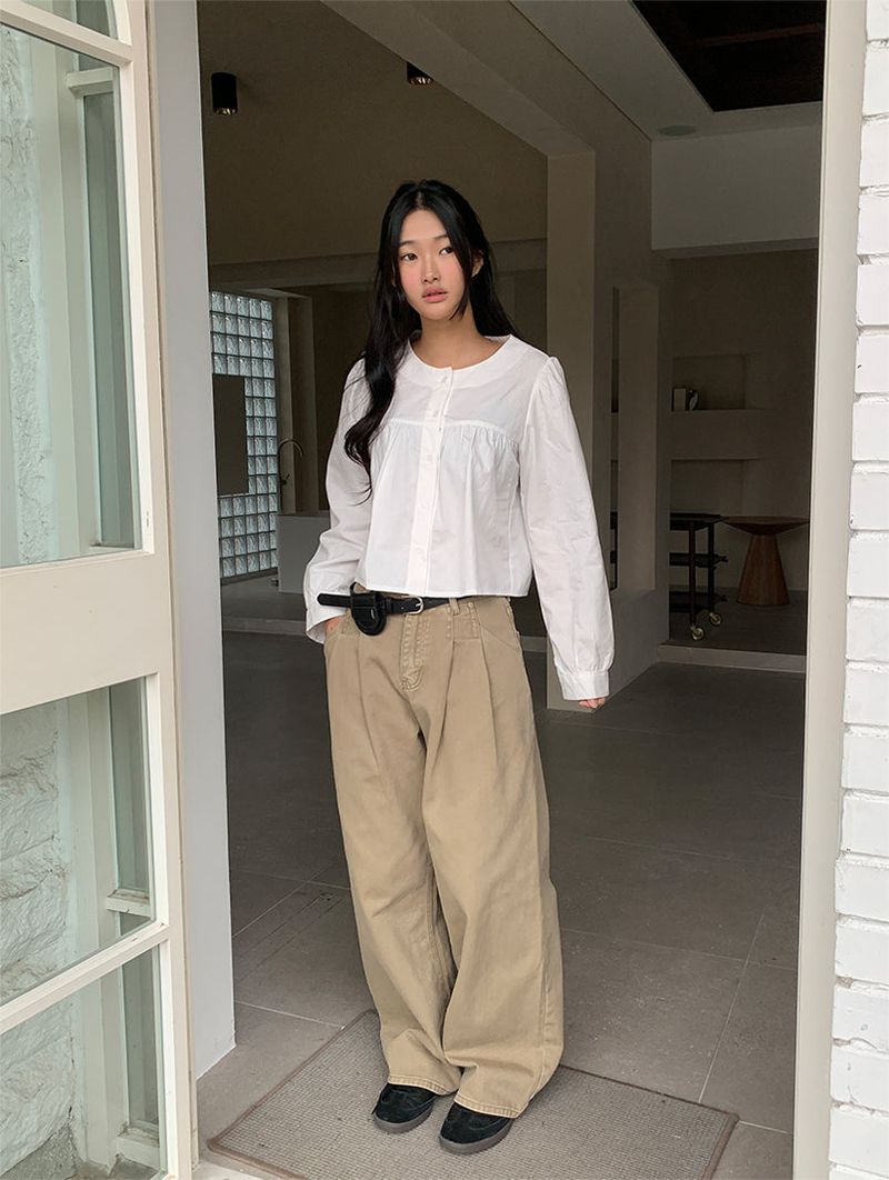 PLAIN WASHED PINTUCK PANTS (2C)