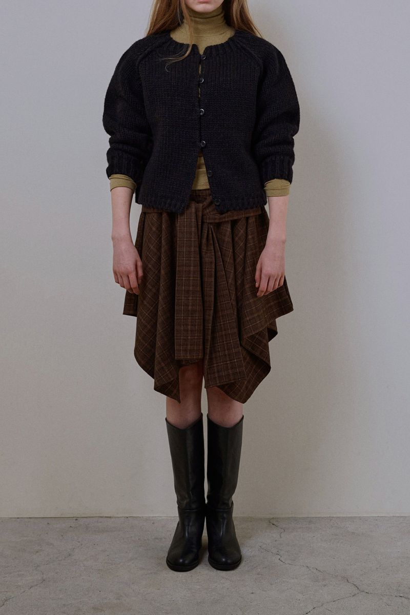 Wave check skirt_brown