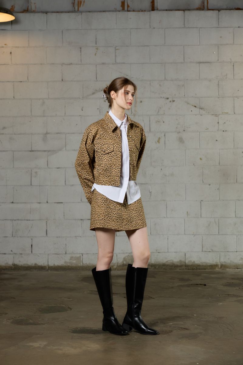 LEOPARD TRUCKER JACKET / BEIGE