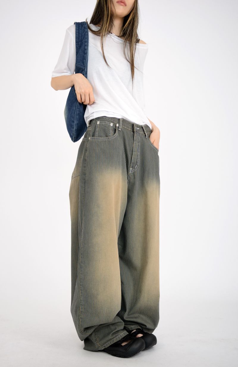 stripe brown washing pants