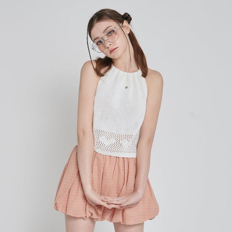 UNUSUALNORMAL（アンユージュアルノーマル）の「LOVE 2WAY KNIT HALTER TOP_IVORY（Tops）」