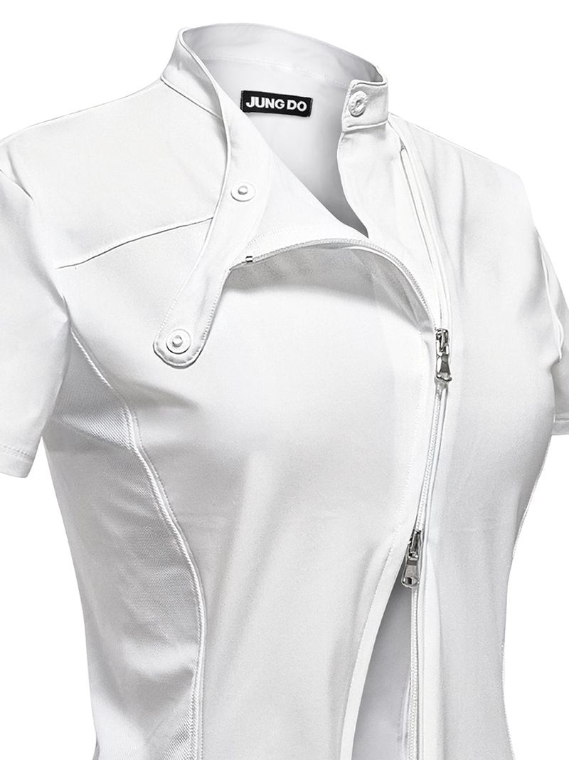  CURVED ZIP-UP SHIRT . WHITE