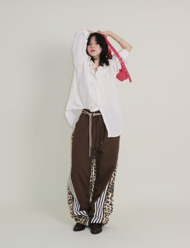 Leopard leopard print diagonal coloring track jogger pants