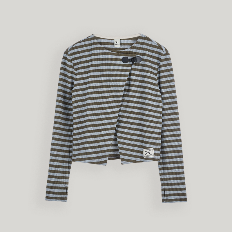 Khaki Toggle Patch Stripe Cardigan