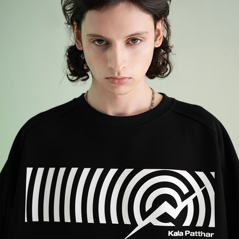 Cotton Napping Round Sweat Shirt - BLACK