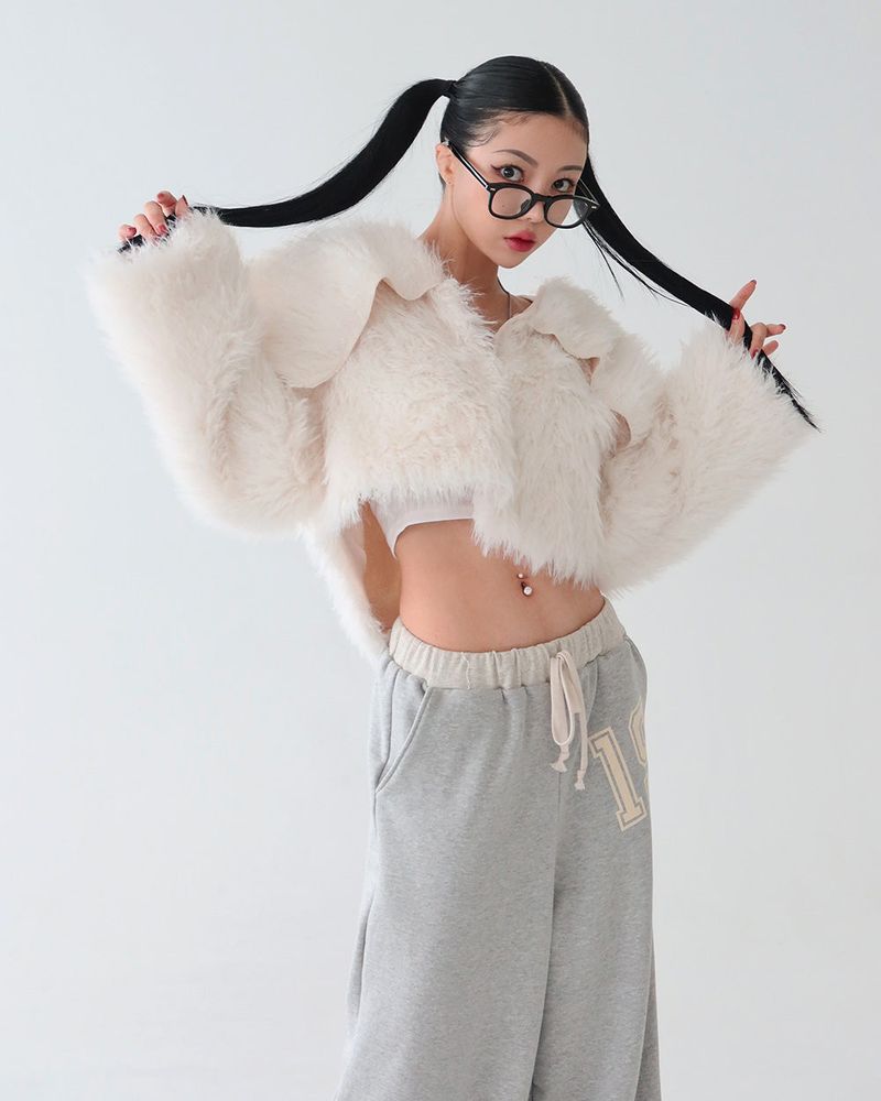 Renew Big Collar Cropped Fur Jacket