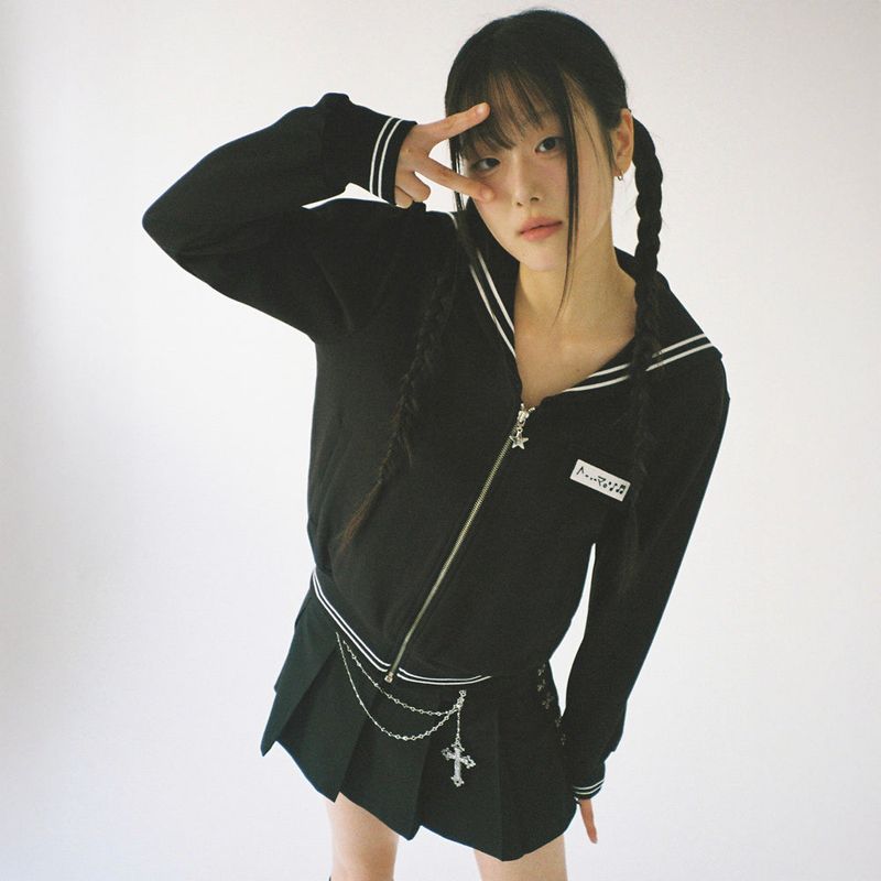 CLUT STUDIO（クラットスタジオ）の「Sailor Collar Zip-Up Jacket - Black（Tops）」