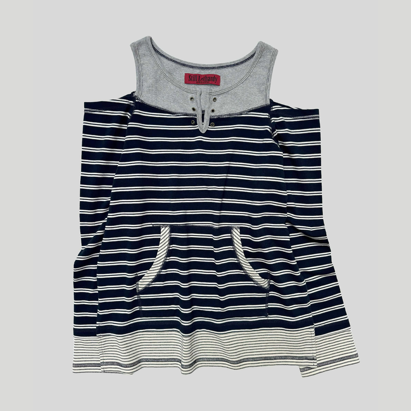 OVERLOCKED OFF-SHOULDER T-SHIRT: ST.NAVY
