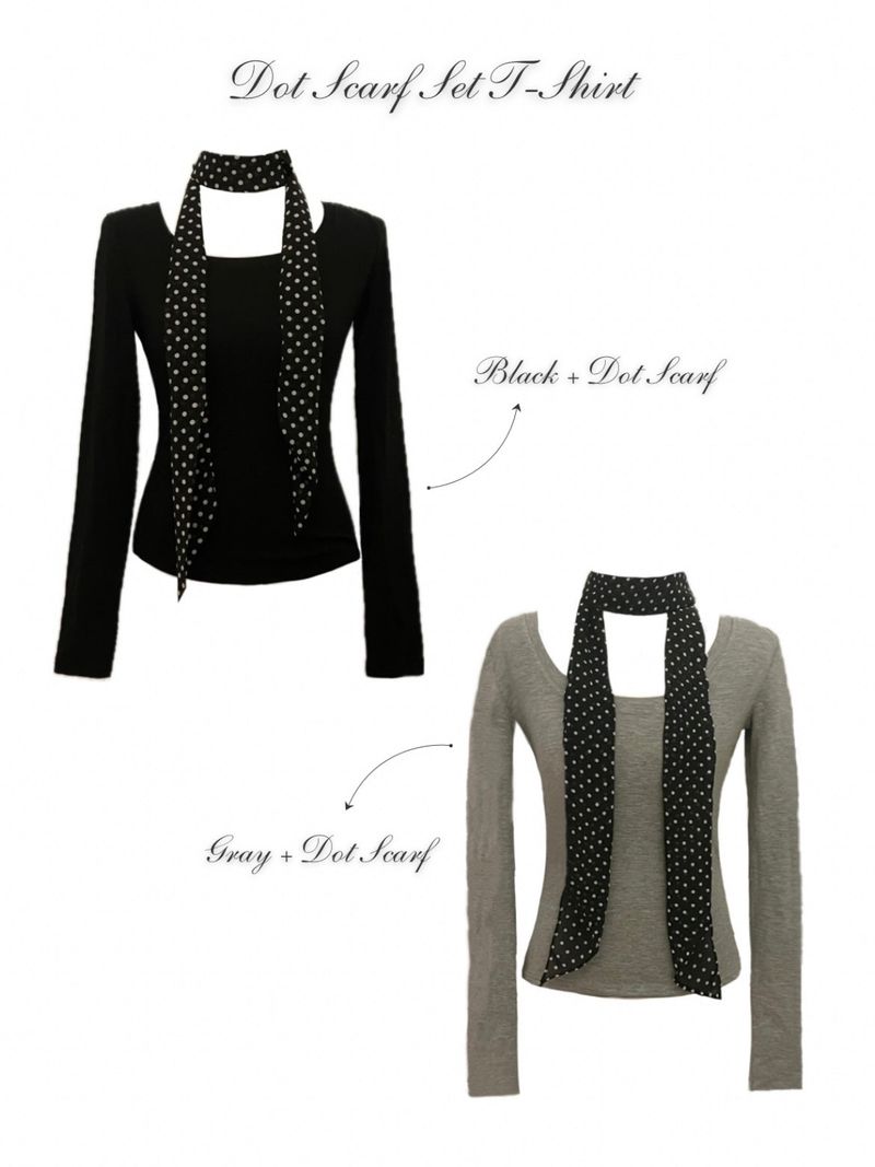 onthenextpage（オンザネクストページ）の「Dot Scarf Set T-Shirt (2colors)（Tops）」