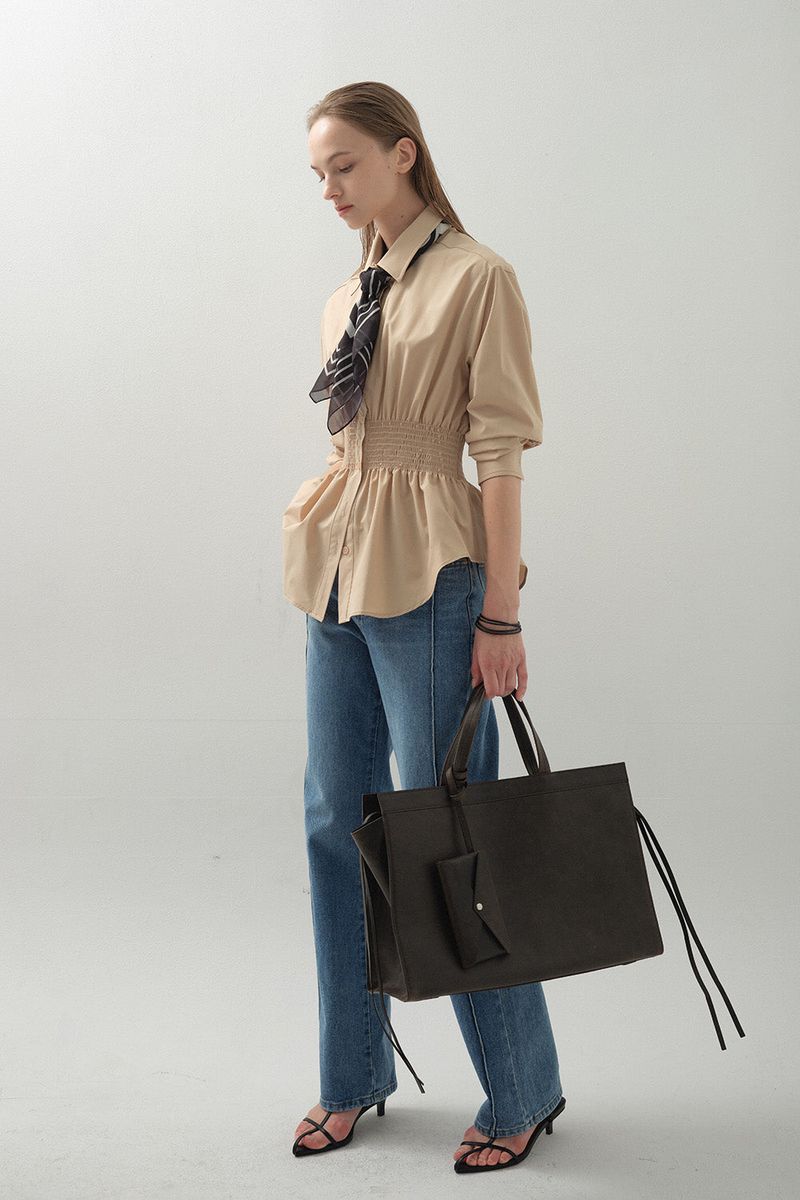 Curve Waist Stretch Shirt_Beige