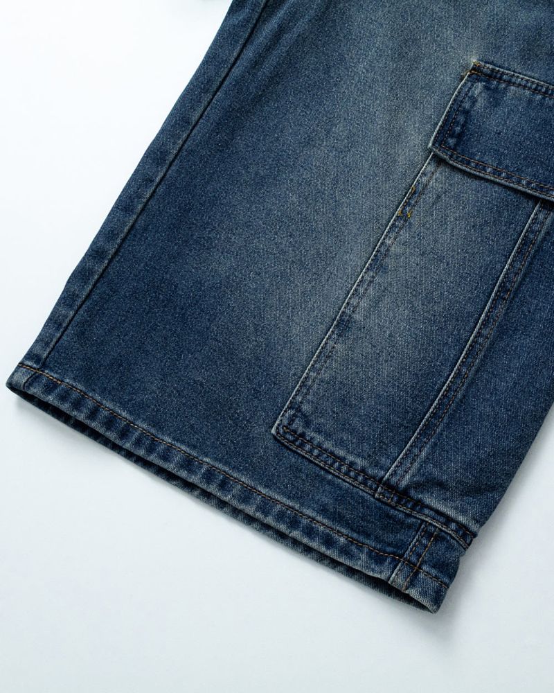 Kazen Washed Cargo Bermuda Denim Pants
