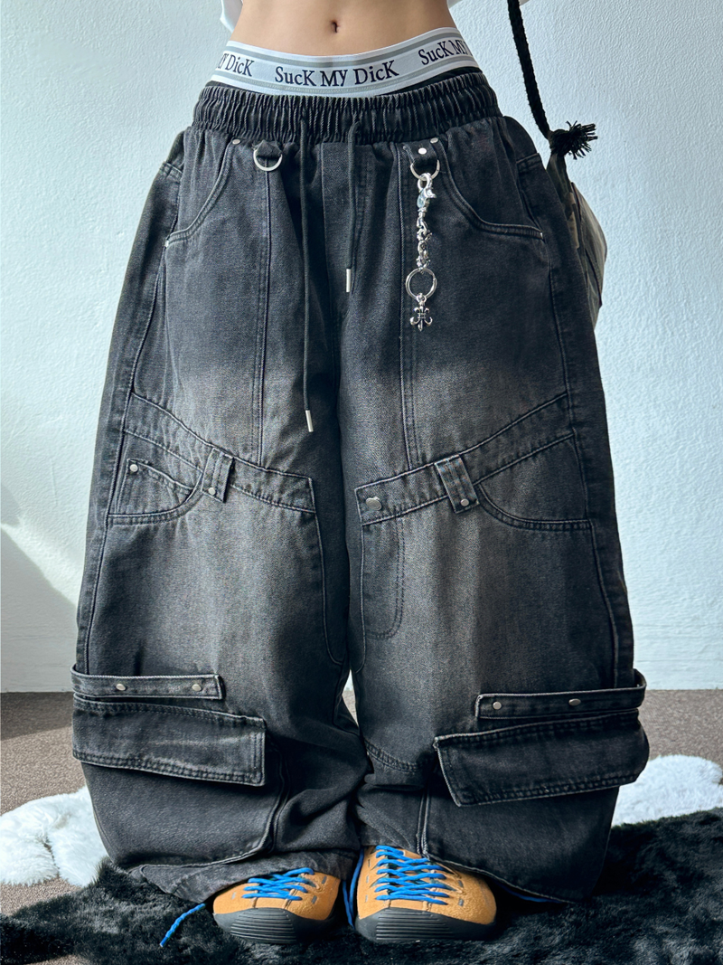 CCORTTI(コルッティ)の「HIP RIVET KEYRING DOWN CARGO DENIM LONG PANTS🩵🩶 - 2 COLORS(Pants)」