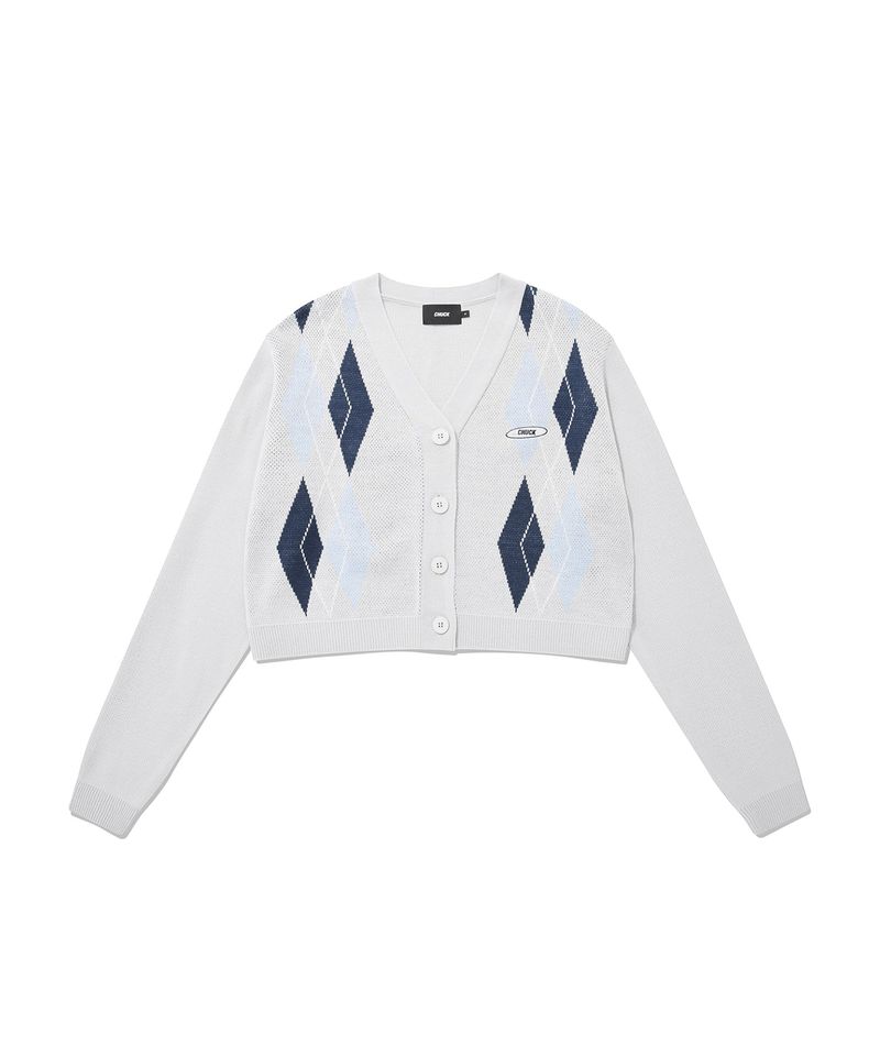 CHUCK（チャック）の「シグネチャーアーガイルクロップニット/CHUCK SIGNATURE ARGYLE CROP KNIT CARDIGAN (LIGHT GRAY)（）」