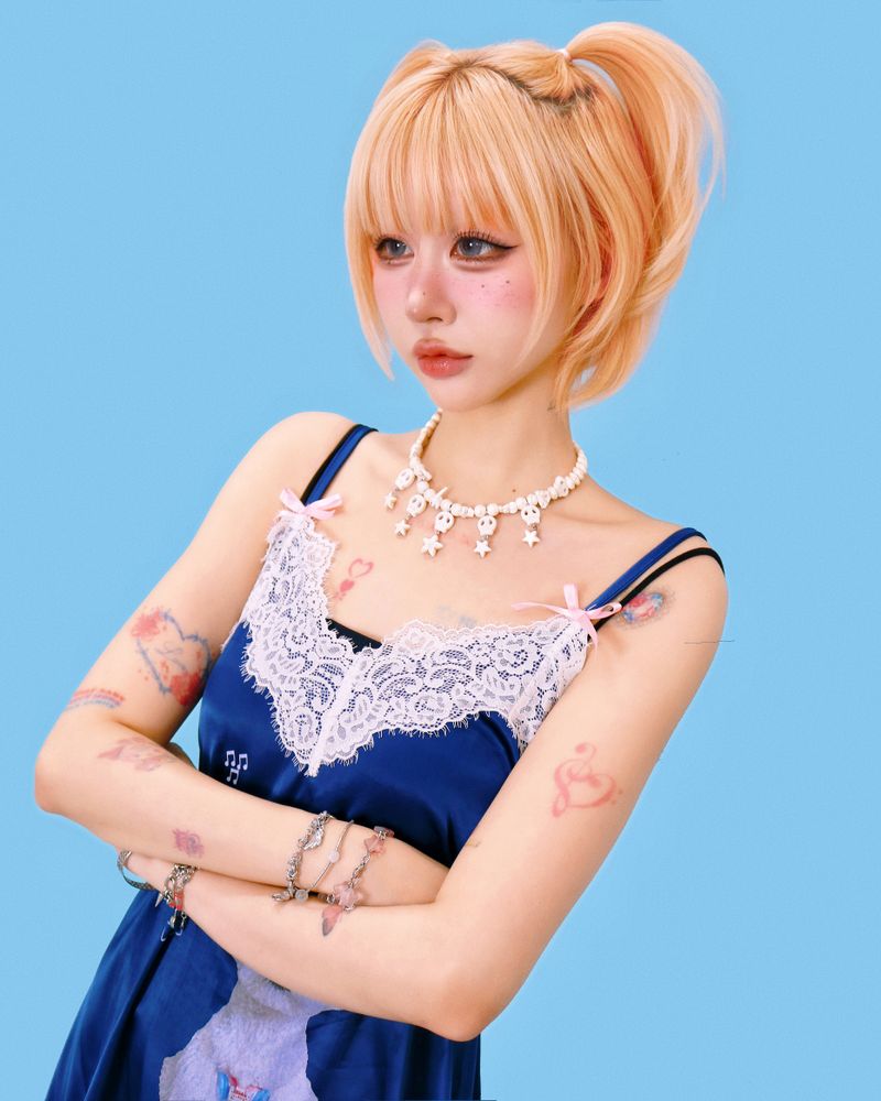 puppy lace slip-dress