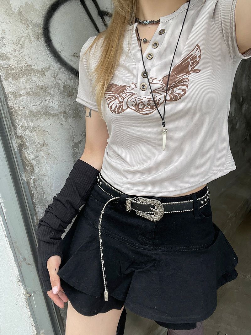 Y2k Ribbed Cropped Wings T-Shirt