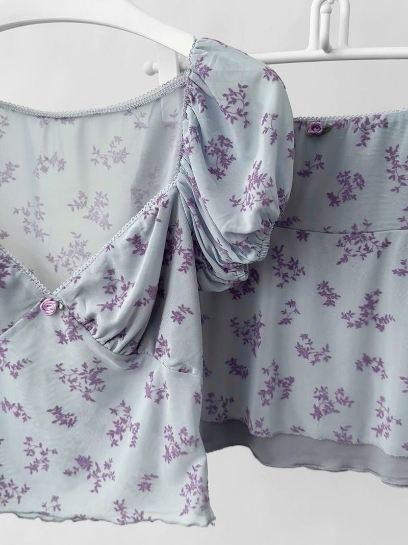 chiffon lavender flower frill skirt